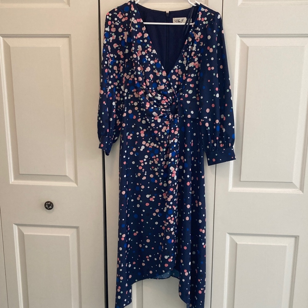 Eliza J Navy Blue Dotted Wrap Dress